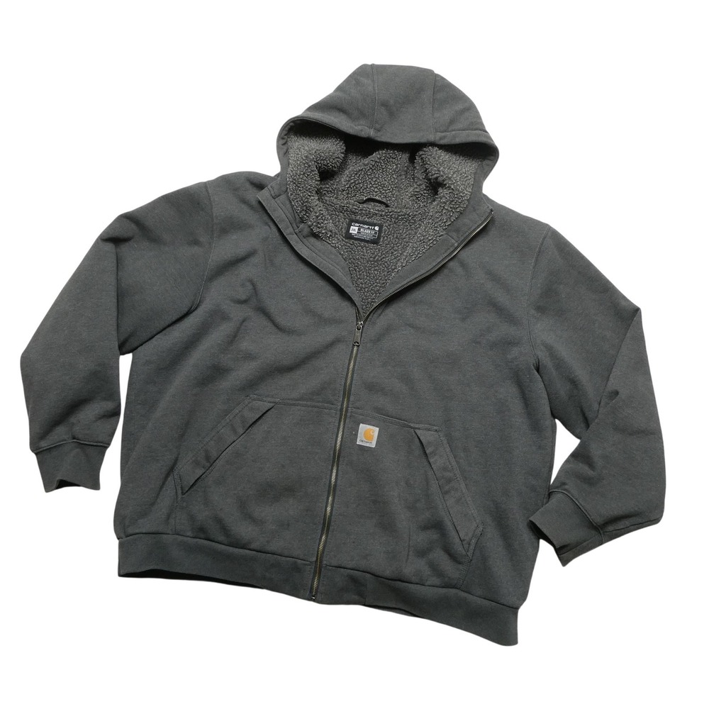 Carhartt Hoodie Sweatshirt Mens 2XL Gray Sherpa Lined Fleece Full Zip Workwear